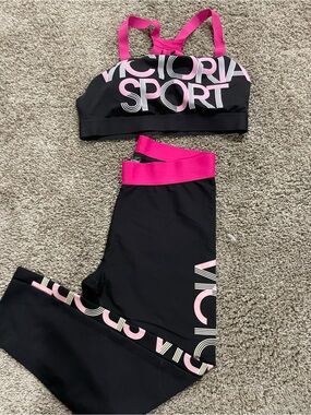 Victoria's Secret Black Leggings with Hot Pink Trim